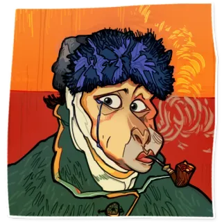 😢 Vincent van Gogh Vincent van Gogh, artist, painting, pipe, portrait, cartoon telegram sticker