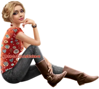 🤔 @Beautifulstickers mujer, chica, sentada, botas, jeans, corazones telegram sticker