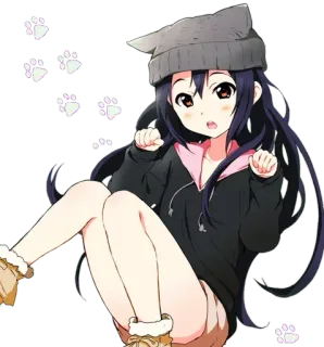 😳 Anime, Oreilles de chat, Kawaii, Dessin animé, Mignon, Fille, Bonnet whatsapp sticker