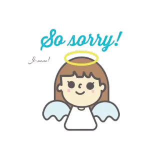 😇 So sorry! disculpa, ángel, lo siento, lindo, dibujos animados, perdón, linda disculpa whatsapp sticker