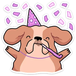 ⭐ chien, fête, célébration, confettis, mignon, dessin animé, animal, animal de compagnie telegram sticker