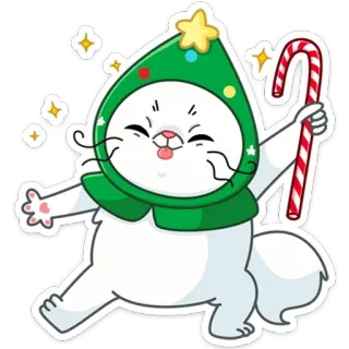 💃 weihnachten, katze, zuckerstange, aufkleber, cartoon, festlich, feier telegram sticker