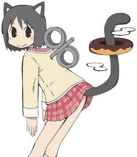 🍩 Nanao Shinonome Nichijou Anime, Orelhas de gato, Rosquinha, Rabo, Fofo, Nanao Shinonome, Nichijou telegram sticker