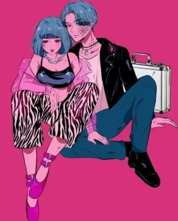 🍭 couple, fashion, illustration, stylish, contemporary, artwork telegram sticker