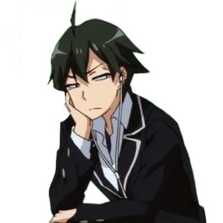 🙁 Hachiman Hikigaya My Teen Romantic Comedy SNAFU Anime, Personagem, Adolescente, Estudante, Casual, Retrato, Adolescente, Expressão telegram sticker