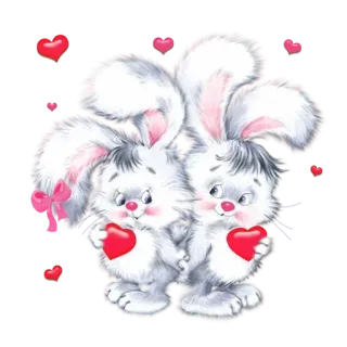 😧 lapin, lapin, coeurs, amour, mignon, kawaii, animaux, dessin animé telegram sticker