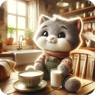 💚 кот, мультфильм, молоко, кухня, милый, животное telegram sticker