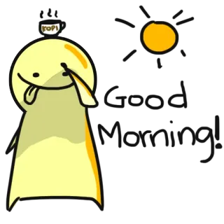 😃 Good Morning! อรุณสวัสดิ์, ทักทาย, พระอาทิตย์, ตัวการ์ตูน, สีเหลือง, น่ารัก telegram sticker
