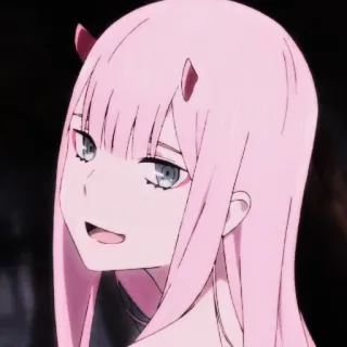 🍝 Zero Two Darling in the Franxx Anime, Mädchen, pinke Haare, Hörner, Zero Two telegram sticker