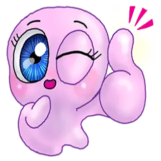 👍 mignon, dessin animé, personnage, rose, clin d'oeil, pouce levé telegram sticker