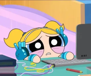 🥺 Bubbles The Powerpuff Girls Desenho animado, As Meninas Superpoderosas, Lindinha, Computador, Triste telegram sticker