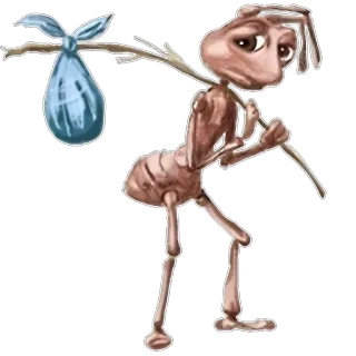 🫥 formica, cartone animato, viaggio, partenza, vagabondo, triste, personaggio, viaggio telegram sticker