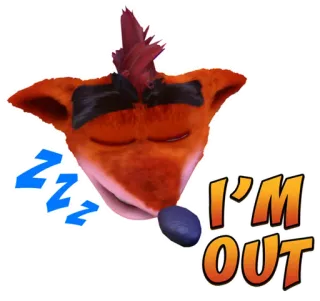 😴 Crash Bandicoot I'M OUT cartoon, sleeping, tired, zzz, crash bandicoot whatsapp sticker