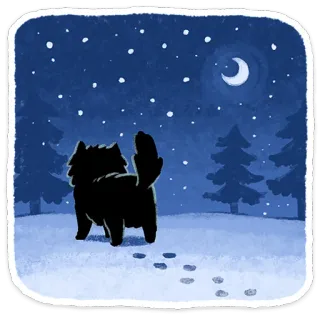 🌃 mèo, đêm, mùa đông, tuyết, mặt trăng, hình bóng, phong cảnh whatsapp sticker
