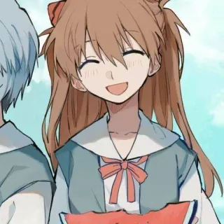 ❤️ Asuka Langley Soryu Neon Genesis Evangelion anime, gadis, seragam sekolah, semangka, tersenyum telegram sticker