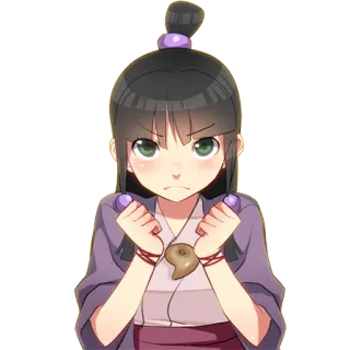😤 Maya Fey Ace Attorney video game, character, anime style, crossed arms, frowning, serious telegram sticker