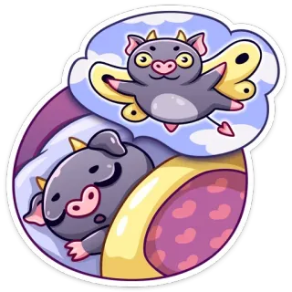 😴 Dibujo animado, Monstruo, Lindo, Sueño, Volador, Animal, Alas, Dormir telegram sticker