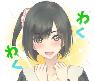 😀 わくわく animé, fille, mignon, étincelle, excité, japonais whatsapp sticker