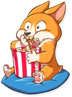 🍿 perro, corgi, animal, palomitas, comida, lindo whatsapp sticker