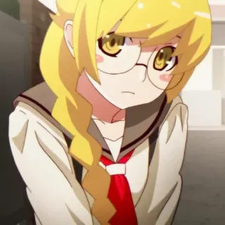 🎭 Hanekawa Tsubasa Monogatari Anime, Dziewczyna, Okulary, Mundur szkolny, Kawaii telegram sticker