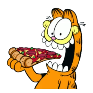 🍕 Garfield cat, cartoon, pizza, eating, humor whatsapp sticker