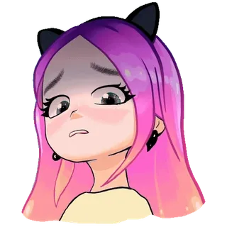 😓 anime, girl, pink hair, sad, cat ears, cartoon telegram sticker