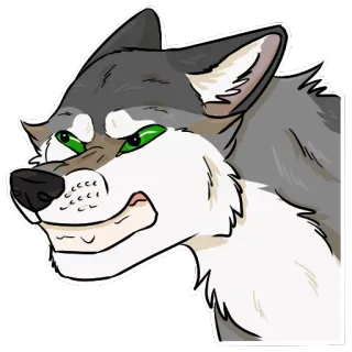 😠 lobo, animal, dibujo animado, gris, blanco, peludo, pegatina whatsapp sticker