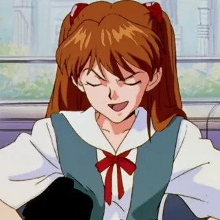 😌 Asuka Langley Soryu Neon Genesis Evangelion anime, girl, teen, school uniform, cartoon telegram sticker