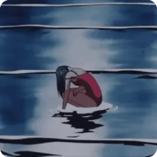 🥲 Anime, Dziewczyna, Woda, Smutny, Samotny, Pływający, Ocean whatsapp sticker