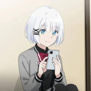 🍁 Anime, Garota, cabelo branco, fofa, telefone telegram sticker