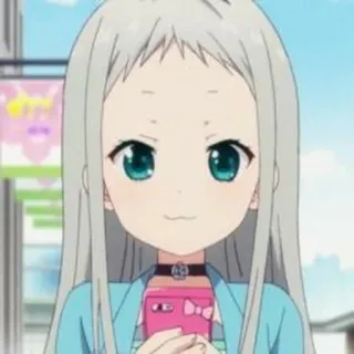 🌱 anime, gadis, imut, rambut panjang, tersenyum, mata teal, ponsel merah muda whatsapp sticker