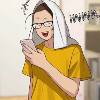 🛍 HAHAHA... lächeln, lachen, person, glücklich, handtuch, brille, schweiß, handy telegram sticker