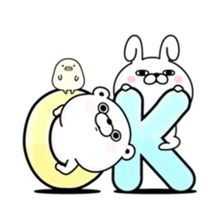 👌 OK милый, животное, кролик, медведь, цыпленок, ок, одобрение whatsapp sticker