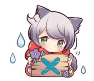❌ Anime, Kartun, Stiker, Gadis kucing, X, Sedih, Menangis, Tanda telegram sticker