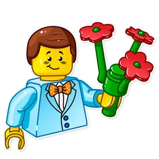 💐 lego, mężczyzna, kwiaty, muszka, kreskówka, zabawka, naklejka telegram sticker