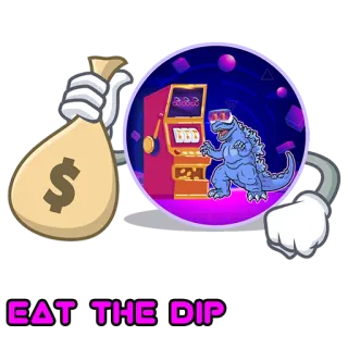 💵 Godzilla EAT THE DIP ミーム, 仮想通貨, お金, ゴジラ, VR, バーチャルリアリティ, スロットマシン telegram sticker