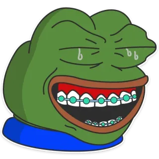 🐸 Pepe the Frog 佩佩蛙, 表情包, 网络迷因, 卡通青蛙, 牙套 telegram sticker