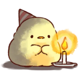 🤩 fiesta, cumpleaños, celebración, vela, lindo, dibujos animados, pollito, pastel whatsapp sticker