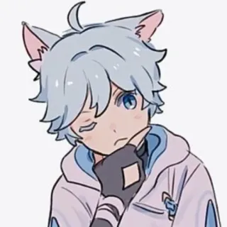 🤔 anime, cat ears, cute, boy, cartoon, illustration telegram sticker