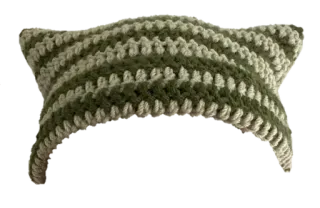 🤩 bonnet oreilles de chat, bonnet crochet, oreilles de chat, bonnet, bonnet tricoté, fait main, vert et blanc, bonnet d'hiver telegram sticker