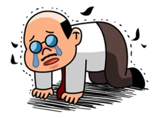 😢 pleurer, dessin animé, triste, désespéré, chauve, homme d'affaires, désespoir telegram sticker