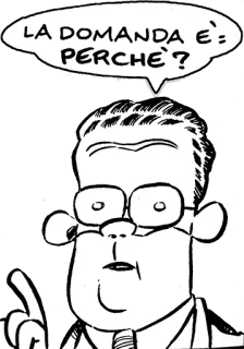 😅 LA DOMANDA E'=PERCHE'? dibujos animados, pregunta, italiano, bocadillo, hombre, gafas telegram sticker
