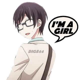 🧔‍♀️ I'M A GIRL Anime, Personaggio, Occhiali, Fumetto, Testo telegram sticker