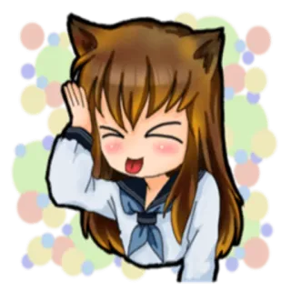 😝 Anime, Dziewczyna, Kocie uszy, Szczęśliwy, Słodki, Chibi telegram sticker