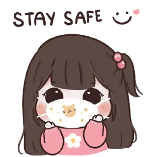 🤪 STAY SAFE : segurança, máscara, desenho animado, fofo, saúde, covid-19, menina telegram sticker