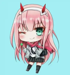 🥺 Zero Two Darling in the Franxx Zero Two, Darling in the Franxx, anime, chibi, kawaii, cute, girl telegram sticker