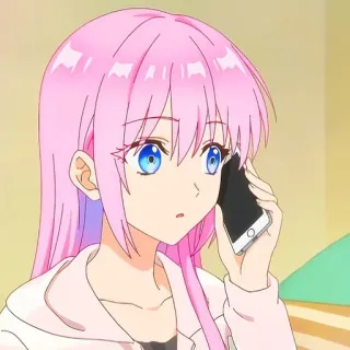 🙂 Anime, Fille, cheveux roses, téléphone, dessin animé telegram sticker