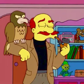 🦅 Cecil Terwilliger The Simpsons 심슨 가족, 세실 터월리거, 만화, 애니메이션, 새, 파이프 telegram sticker