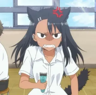 😡 Nagatoro Don't Toy with Me, Miss Nagatoro 애니메이션, 고양이 귀, 나나시, 화난, 바리깡, 코미디, 만화 telegram sticker
