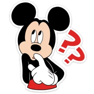 🤔 Mickey Mouse มิกกี้เมาส์, การ์ตูน, คำถาม, คิด, ดิสนีย์, ตัวละคร, หนู telegram sticker